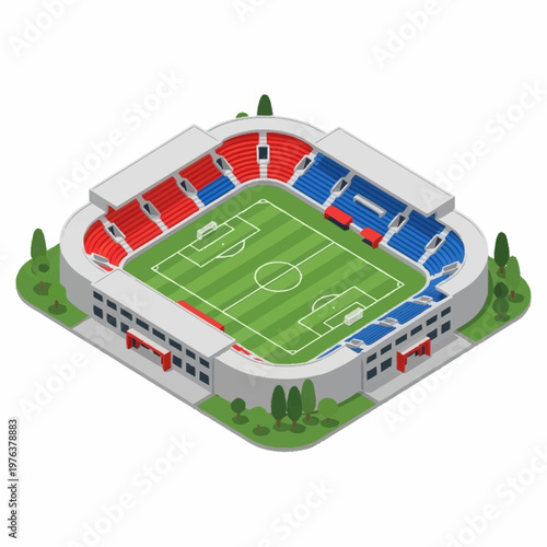 Soccer Stadium with Red Blue Seats.