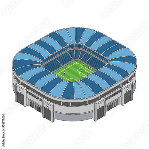 Large Soccer Stadium with Blue Seats.