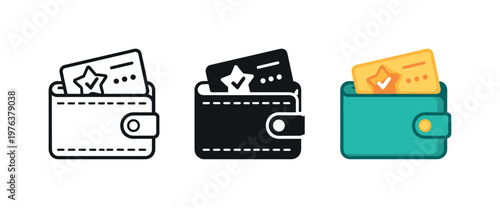 Loyalty Wallet Icon. Customer retention context represented by a wallet icon holding a marked card suggesting accumulated points