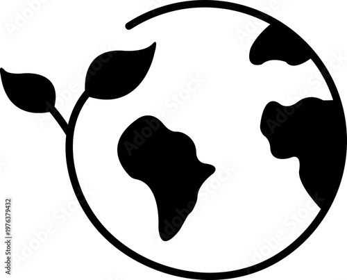 Green Earth Leaf Line Icon Vector Eco Planet Environment Symbol