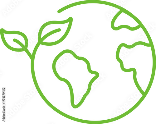 Green Earth Leaf Line Icon Vector Eco Planet Environment Symbol