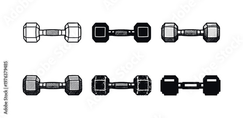 Hexagonal rubber dumbbell with textured grip handle, commonly used for fitness training and rehabilitation exercises | Create ONE