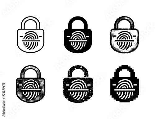 Modern security lock icon featuring a fingerprint scan symbol, used to indicate biometric access control | Create ONE image