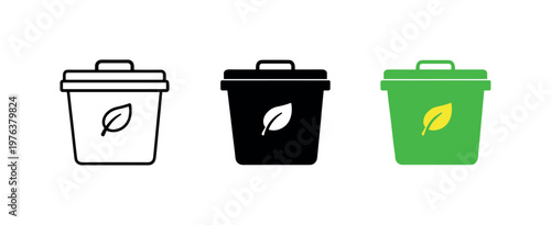 municipal collection workflow context identical compost container icons appear arranged left to right with consistent bucket