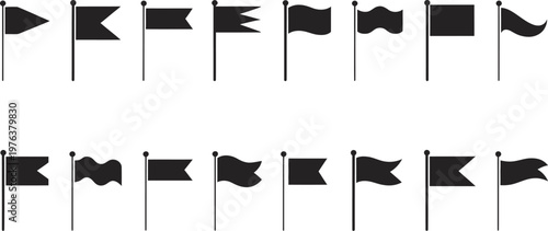 Bild auf Leinwand Collection of flag silhouettes vector icons, waving banner shapes set, minimalis