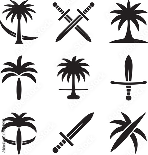 Palm Tree and Sword Silhouettes