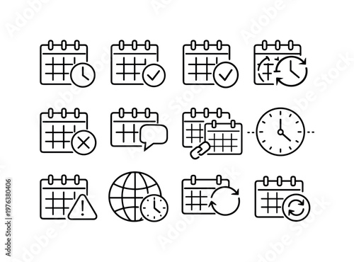Line style vector icons of calendar schedule planner scheduling and booking: appointment booking, available slot, booking
