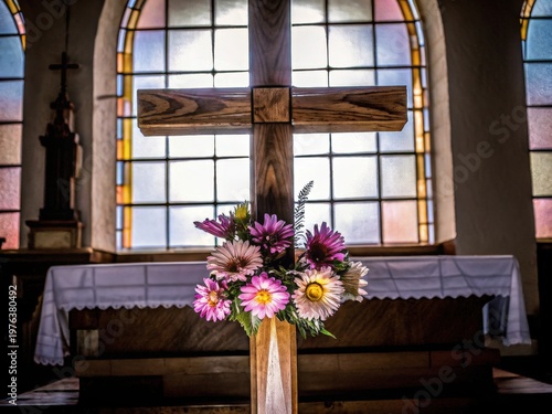 Church Cross with Flowers