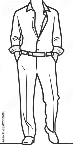 Minimalist business suit line icon, formal shirt and trousers vector illustration, professional office attire clothing set for men