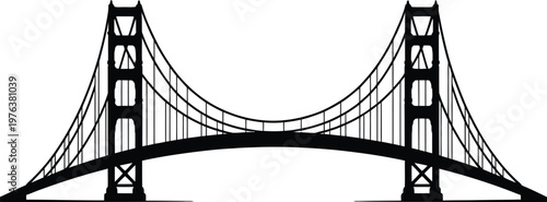 Suspension bridge silhouette isolated on white background, architectural landmark structure transportation connection concept vector illustration detailed engineering design style