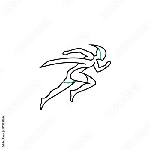 Minimalist runner line art vector, abstract sprinting athlete silhouette, modern sports logo icon with teal accents for fitness branding