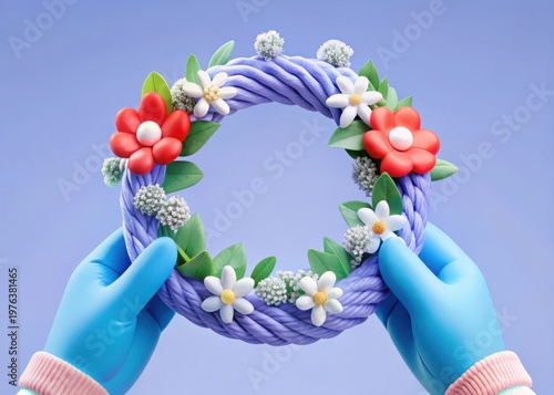 Colorful Handcrafted Wreath with Flowers