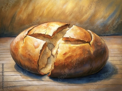 Rustic Bread Loaf on Wooden Table