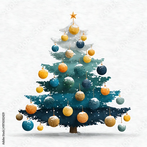A festive Christmas tree decorated with colorful ornaments and a golden star