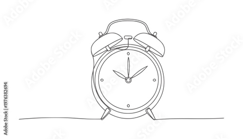 Simple line of a classic twin bell alarm clock time vintage