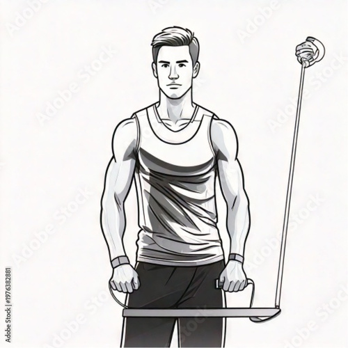Man performing a cable lateral raise exercise for shoulder muscles.