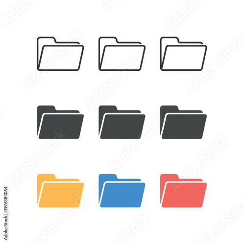 Corporate policy context represented by uniform folders arranged in a straight horizontal row, same tab shapes and folder