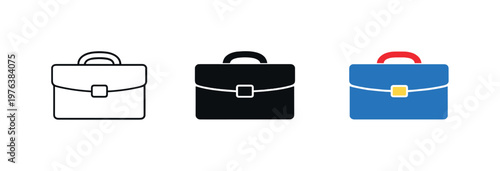 Corporate advisory context conveyed by uniform briefcases arranged in a straight horizontal row, same handle curves and body