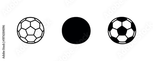 Outdoor play context represented by uniform soccer balls arranged in a straight horizontal row, same panel pattern and round