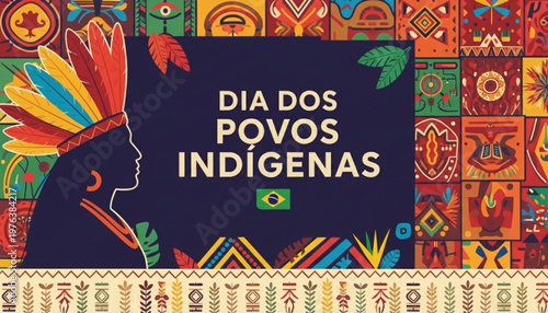 Dia dos Povos Indígenas Banner Padrões Cultura Arte Brasil
