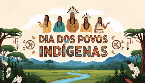 Dia dos Povos Indígenas Banner Ilustração Cultura Natureza Brasil

