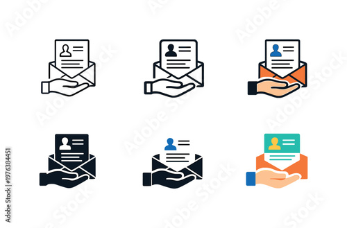 Hand holding an open envelope with a resume or profile document inside