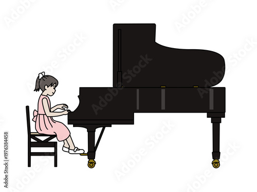 ピアノ発表会で演奏する女の子のイラスト
