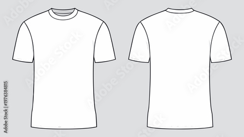 White Round Neck T-Shirt Outline Front and Back View Vector Template Minimal Tee Design