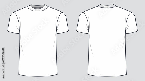 White Crew Neck T-Shirt Front and Back View Vector Template Minimal Plain Tee Design