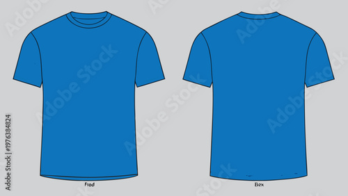Blue Crew Neck T-Shirt Front and Back View Vector Template Casual Tee Mockup