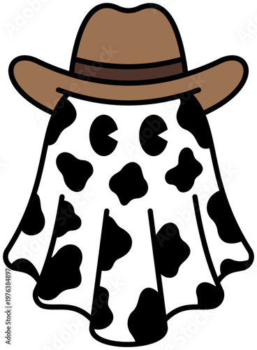 Cute Cowboy Ghost with Cow Print Pattern in Western Style for Halloween
