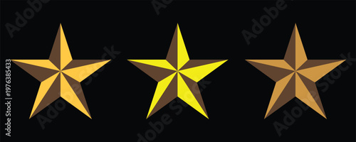 Row of Five Stars Featuring Three and a Half Orange Solid Stars for Product Rating and Customer Review Isolated on White Background.