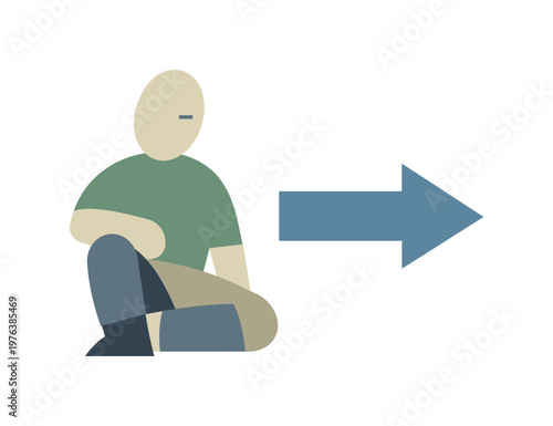 Minimalist Geometric Figure. Human subtly aligning posture with the chosen direction, integrating clarity internally. Stylized