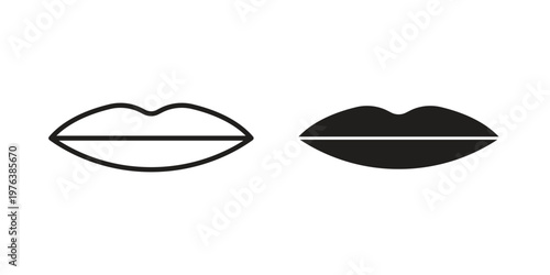 Thin lips icon silhouette. Editable stroke. Line vector illustration design