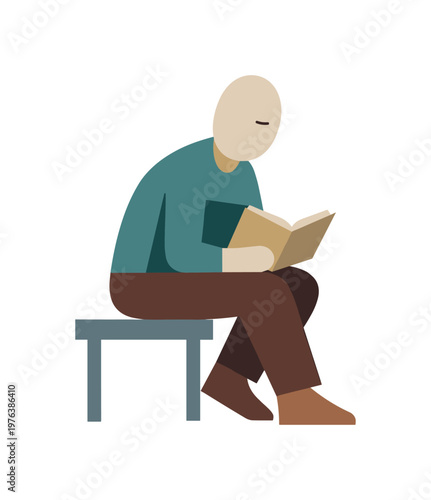 Focused attention integrated as posture subtly aligns with the anchored form without strain. Stylized editorial character