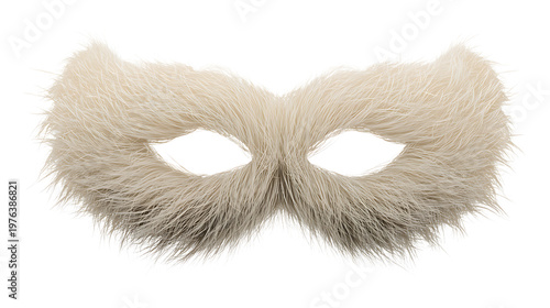 A soft white furry mask isolated on solid white background