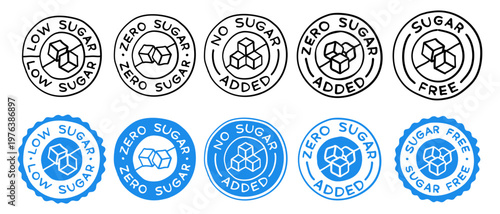 Hand-drawn Low, Zero, No Sugar Free Product Label Vector Design.