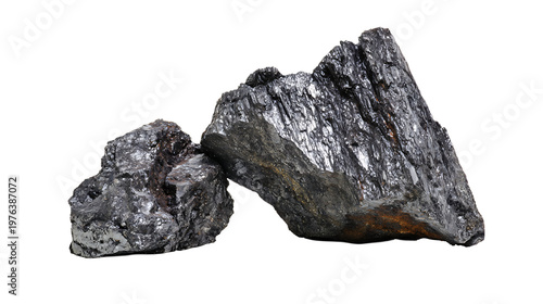 Rough dark pieces of coal on a white background