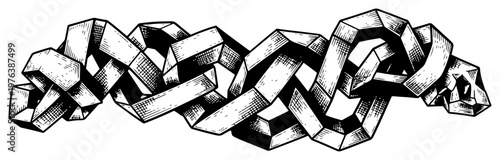 Geometric snake composed of folded paper-like ribbon segments in vintage engraving style