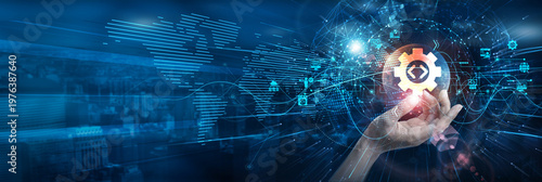 Картината върху платно Hands of a coder hold Software Development scripts
