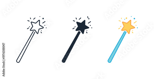 Storytelling symbol metaphor expressed as a magic wand with star tip and straight handle merged into one silhouette, same form