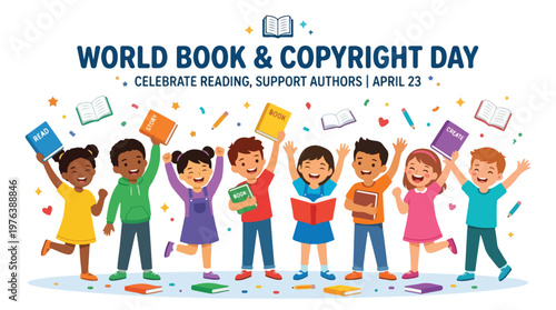 vector of children student celebrating "World Book and Copyright Day" 005