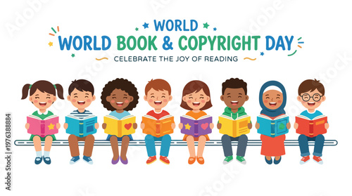 vector of children student celebrating "World Book and Copyright Day" 004