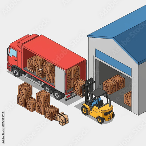 Forklift Operator Loading Brown Boxes.
