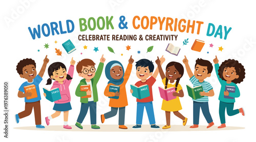 vector of children student celebrating "World Book and Copyright Day" 002