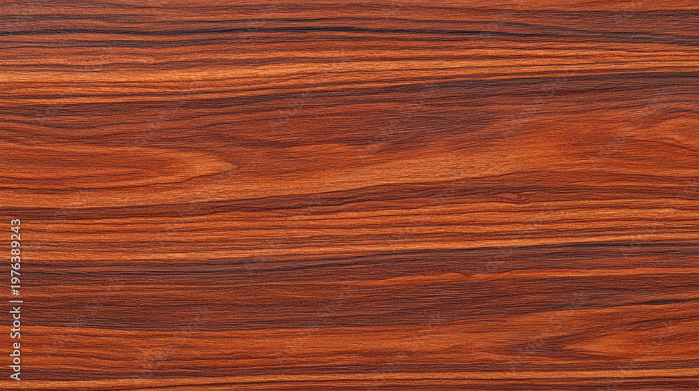 Fototapeta premium Close up of a polished piece of palisander wood displaying its rich reddish brown color and fine grain pattern creating a warm and natural looking texture.
