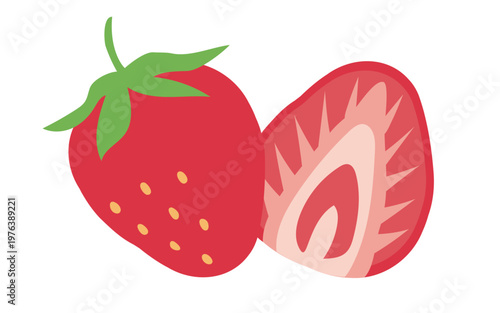 シンプルでかわいいイチゴの装飾イラスト　スライスいちご　断面図