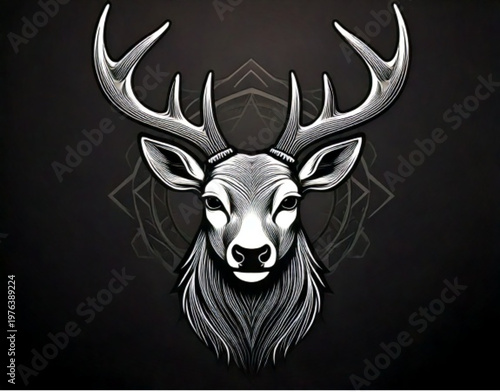 Majestic Stag Head with Intricate Antlers and Geometric Patterns.