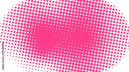 Magenta Halftone Dot Pattern in Oval Shape Isolated on White Background