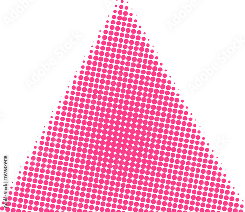 Pink halftone triangle design element on white background